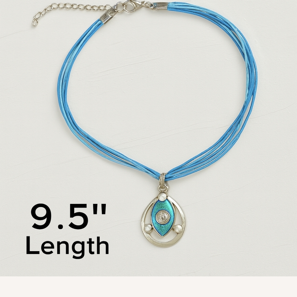 Turquoise Evil Eye Pendant Necklace – 9.5" Layered Cord Statement Piece
